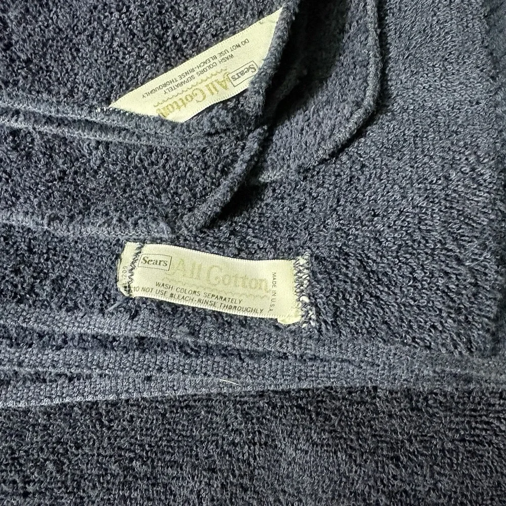 Vtg Sears Navy Blue Cotton Towel Set 3pc MCM Retro Bath Hand Washcloth USA